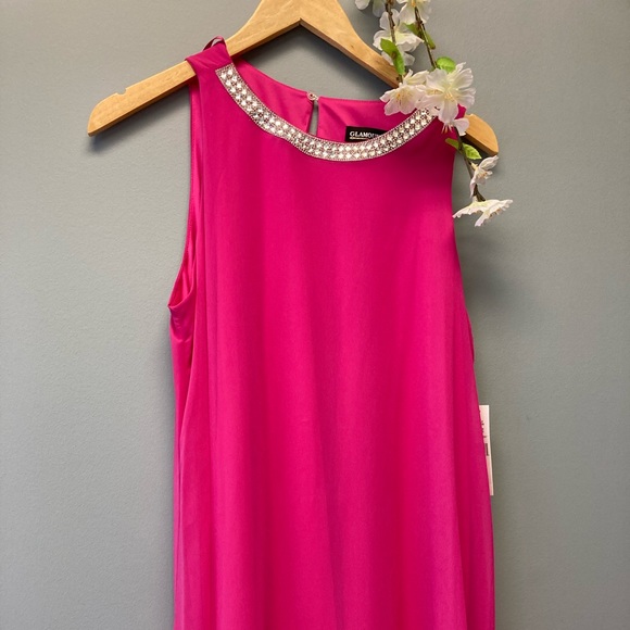 Glamour Nights Dress Fuchsia Pink Sleeveless Lined Rhinestones Sz: 8 [S] - Picture 2 of 7